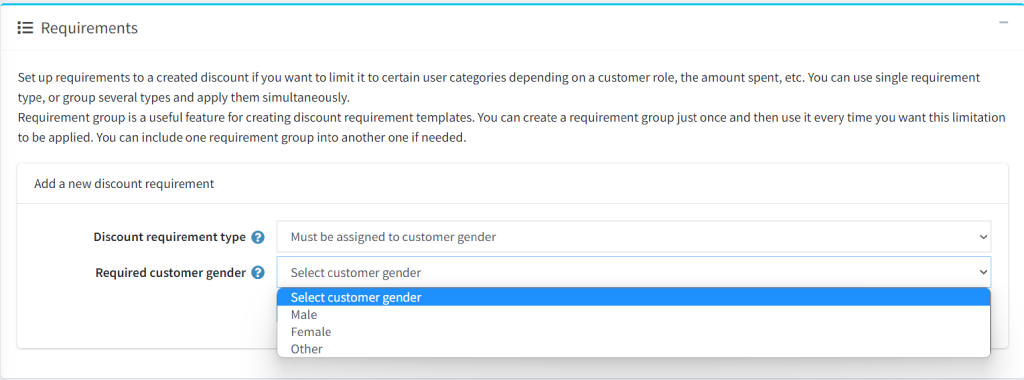 On Customer Gender requirements
